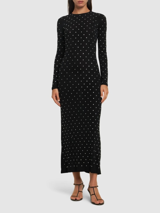 Rabanne: Embellished solid jersey long dress - Black - women_1 | Luisa Via Roma