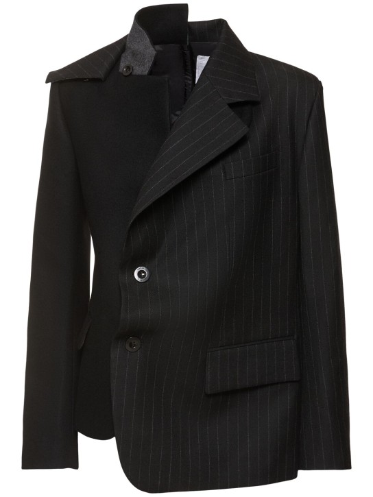 Sacai: Chalk stripe & wool melton blazer - women_0 | Luisa Via Roma