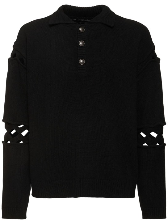 Andersson Bell: Maglia polo maniche lunghe con aperture - Nero - men_0 | Luisa Via Roma