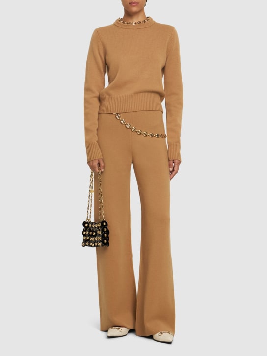 Rabanne: Wool & cashmere knit sweater w/chain - Camel - women_1 | Luisa Via Roma