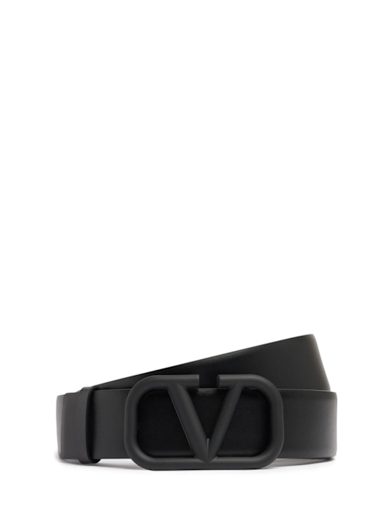 Valentino Garavani: 4cm V buckle leather belt - men_0 | Luisa Via Roma