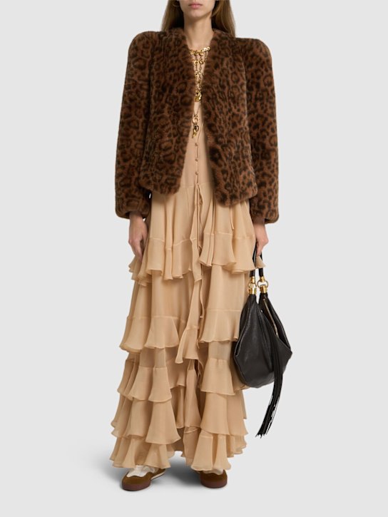 Chloé: Silk georgette long dress - Nude - women_1 | Luisa Via Roma