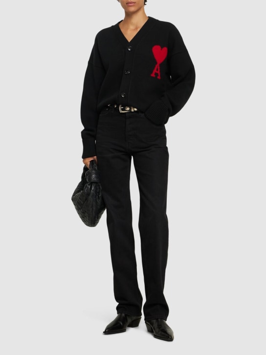 AMI Paris: Logo felted wool cardigan - women_1 | Luisa Via Roma
