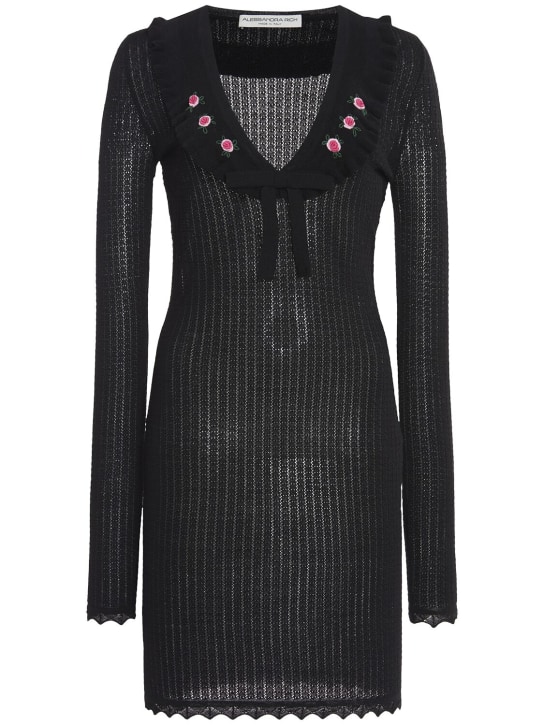 Alessandra Rich: Robe courte en laine brodée - Noir - women_0 | Luisa Via Roma