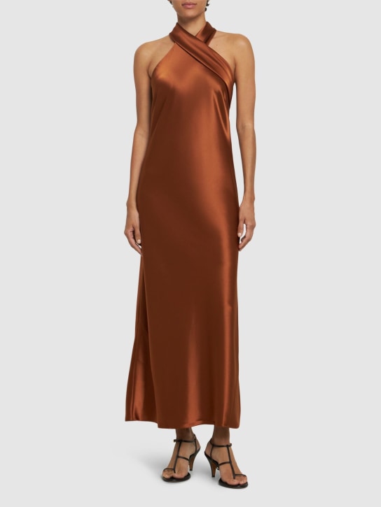 Galvan: Pandora midi halter dress - Bronze - women_1 | Luisa Via Roma