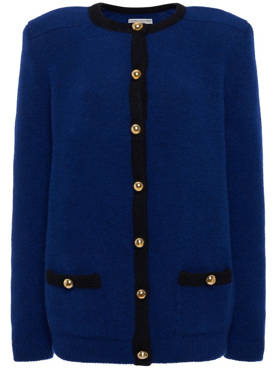 Alessandra Rich: Oversized Cardigan aus Alpakamischstrick - Blau - women_0 | Luisa Via Roma