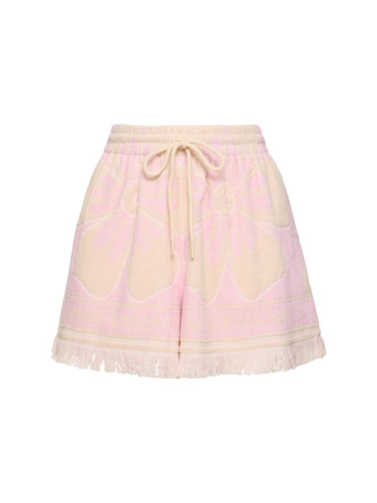 Zimmermann: Pop cotton fringed shorts - Pink/Cream - women_0 | Luisa Via Roma