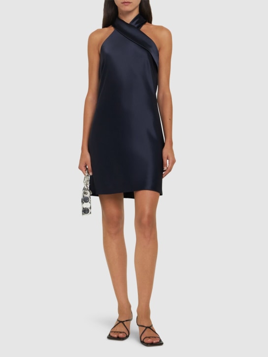 Galvan: Pandora mini halter dress - Dark Blue - women_1 | Luisa Via Roma