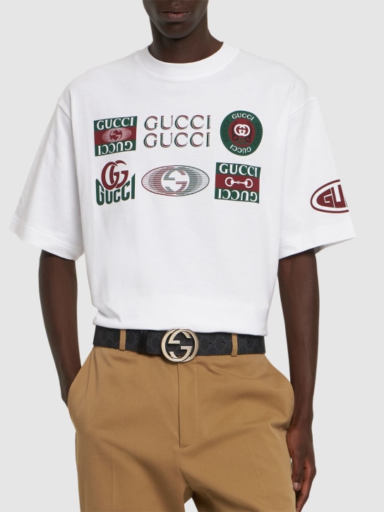 Gucci: 4cm GG Supreme canvas & leather belt - Black - men_1 | Luisa Via Roma