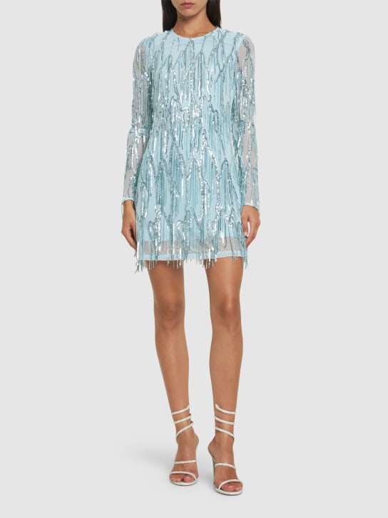 Rotate: Embellished mini dress w/ fringes - Light Blue - women_1 | Luisa Via Roma