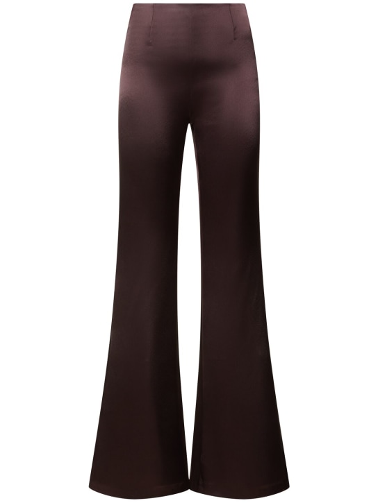 Galvan: Atruvia flared satin pants - Chocolate - women_0 | Luisa Via Roma