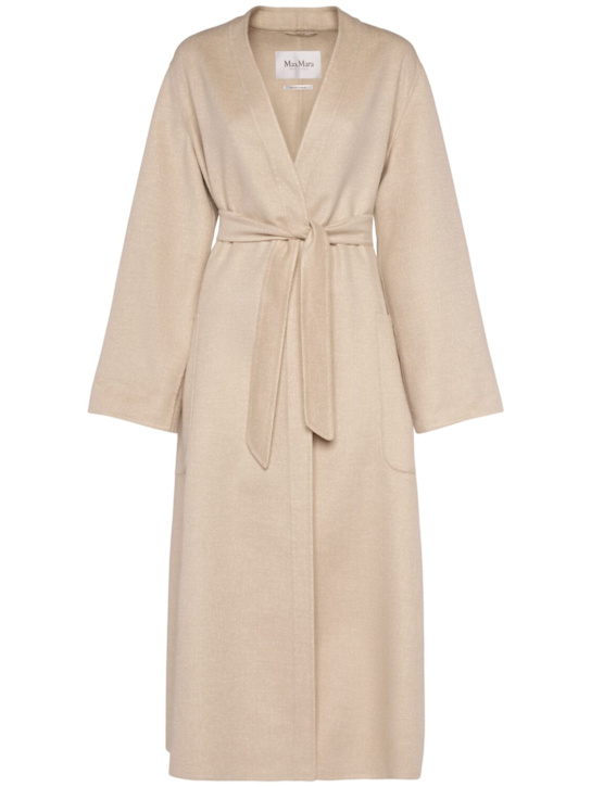 Max Mara: Cappotto con cintura Vezzoso in cammello - Beige Chiaro - women_0 | Luisa Via Roma