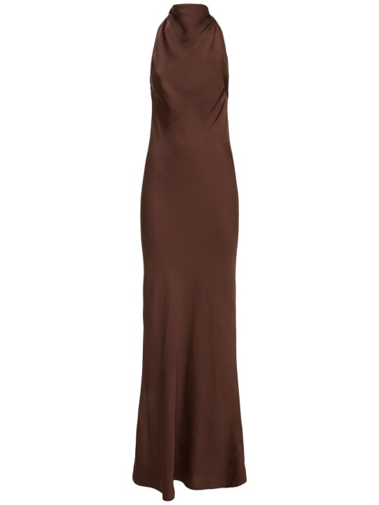 Rotate: Halter neck satin maxi dress - Brown - women_0 | Luisa Via Roma