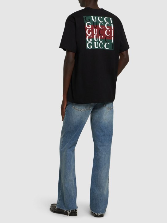 Gucci: GG logo cotton t-shirt - Black - men_1 | Luisa Via Roma