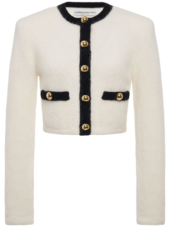 Alessandra Rich: Alpaca blend knit cropped cardigan - White/Black - women_0 | Luisa Via Roma