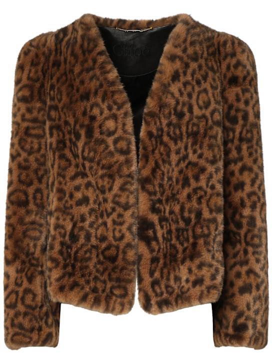 Chloé: Leopard print plush jacket - women_0 | Luisa Via Roma