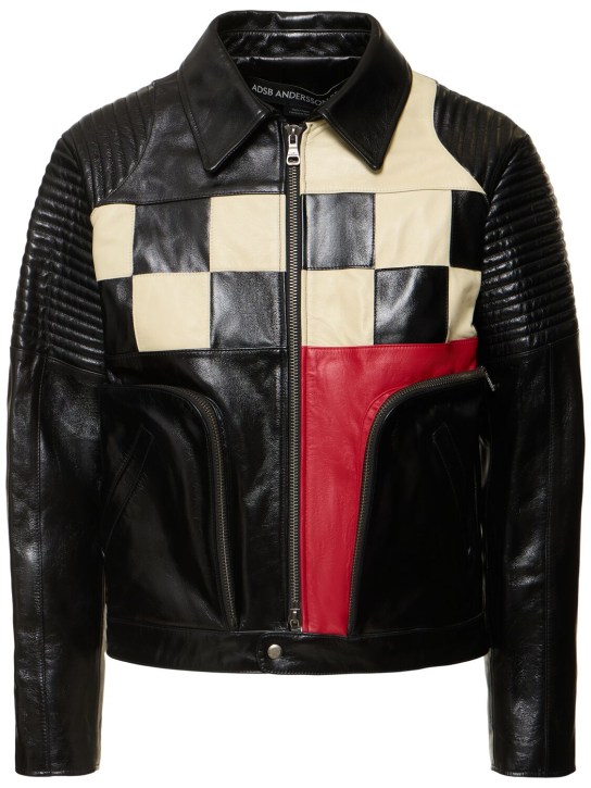 Andersson Bell: Checkerboard leather biker jacket - Black - men_0 | Luisa Via Roma