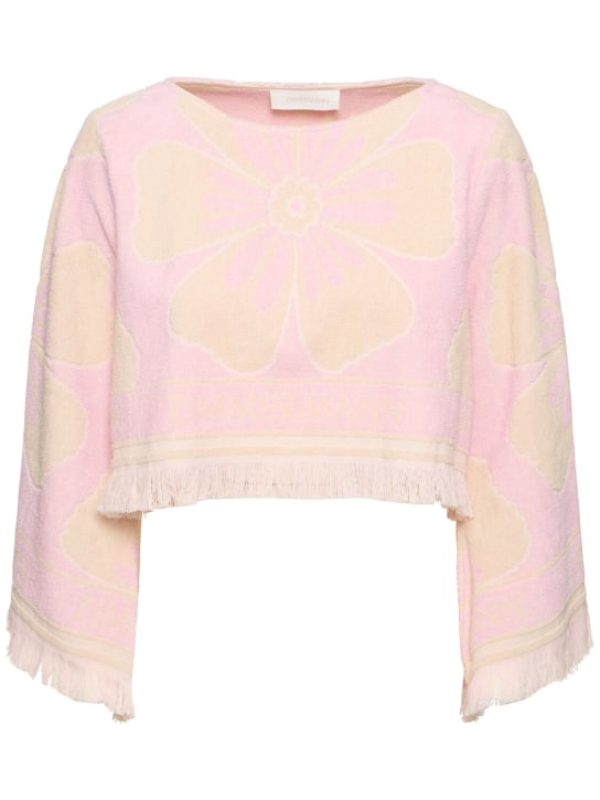 Zimmermann: Pop printed cotton long sleeve crop top - Pink/Cream - women_0 | Luisa Via Roma