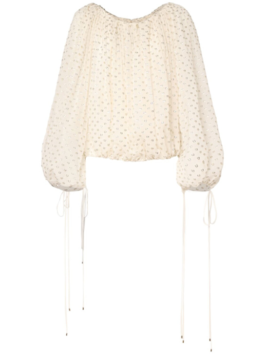 Chloé: Polka dot silk blend top - White/Silver - women_0 | Luisa Via Roma
