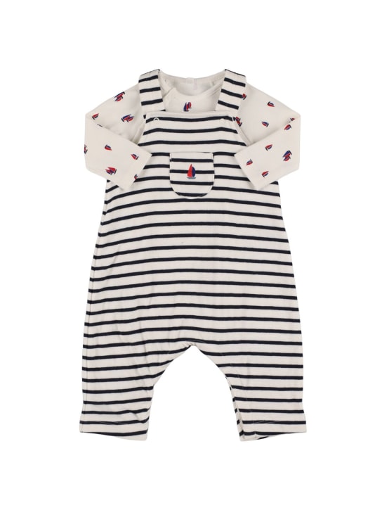 Petit Bateau: Cotton overalls & bodysuit - White - kids-boys_0 | Luisa Via Roma