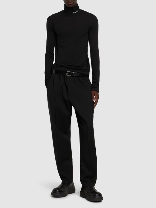 Jil Sander: Wool jersey turtleneck t-shirt - Black - men_1 | Luisa Via Roma