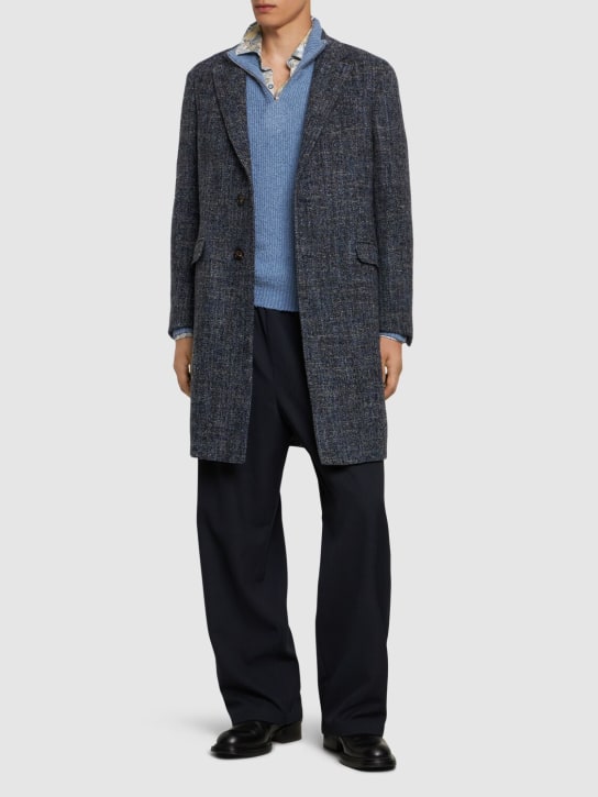 Etro: Wool blend single breasted coat - Blue - men_1 | Luisa Via Roma