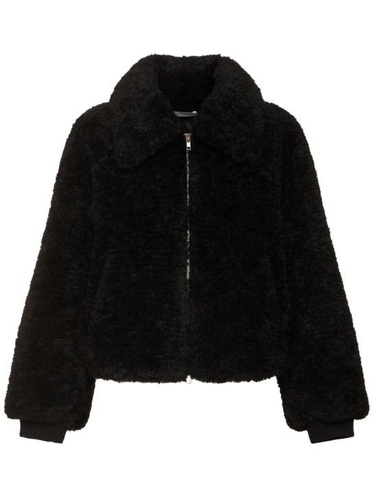 LOW CLASSIC: Ribbed faux fur jacket - Black - women_0 | Luisa Via Roma