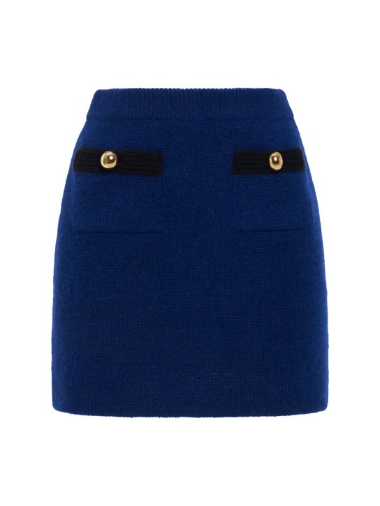 Alessandra Rich: Alpaca blend knit mini skirt - Blue - women_0 | Luisa Via Roma