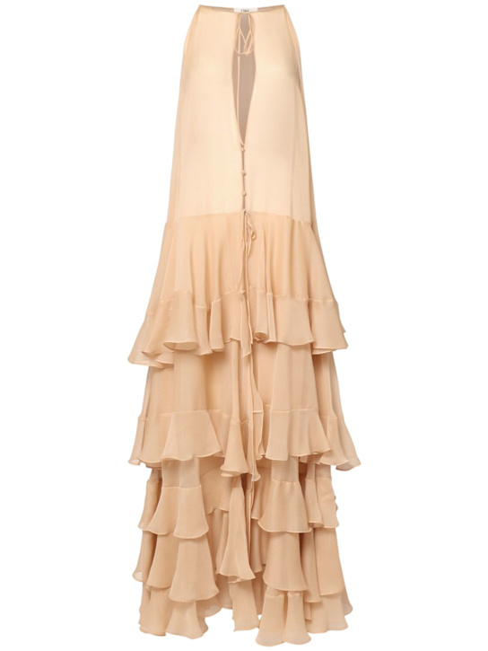 Chloé: Silk georgette long dress - Nude - women_0 | Luisa Via Roma