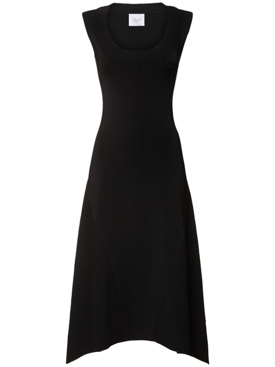 Galvan: Claudia flared viscose blend midi dress - Black - women_0 | Luisa Via Roma