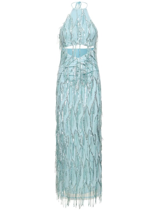 Rotate: Embellished halter neck maxi dress - Light Blue - women_0 | Luisa Via Roma