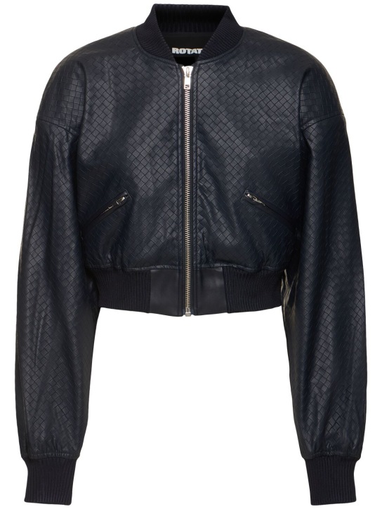 Rotate: Cropped faux leather bomber jacket - Blue - women_0 | Luisa Via Roma