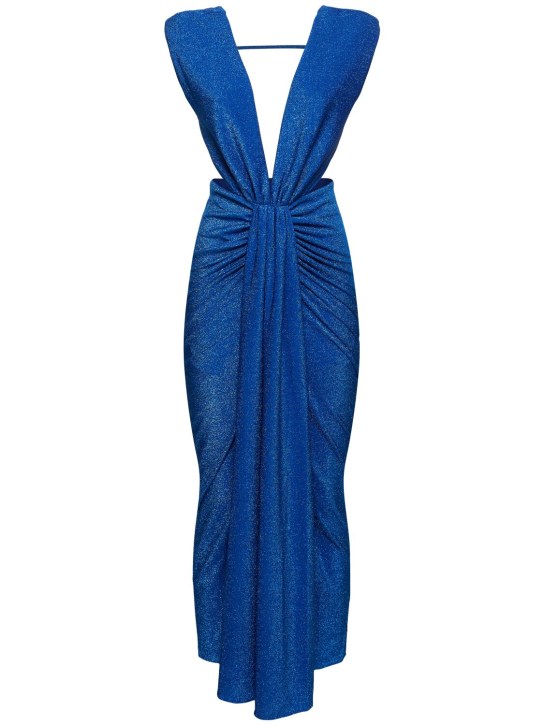 Baobab: Nia lurex deep v-neck maxi dress - Blue - women_0 | Luisa Via Roma