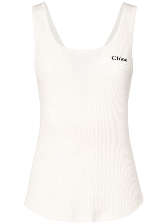 Chloé: Logo ribbed cotton jersey tank top - women_0 | Luisa Via Roma
