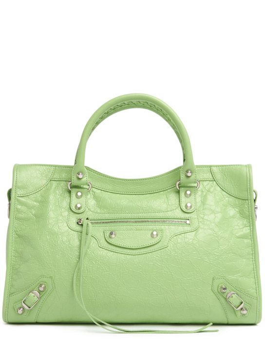 Balenciaga: Medium Le City Arena leather bag - Vert - men_0 | Luisa Via Roma