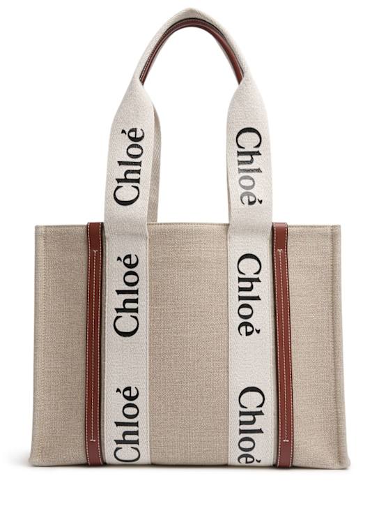 Chloé: Bolso tote mediano Woody de lona - women_0 | Luisa Via Roma