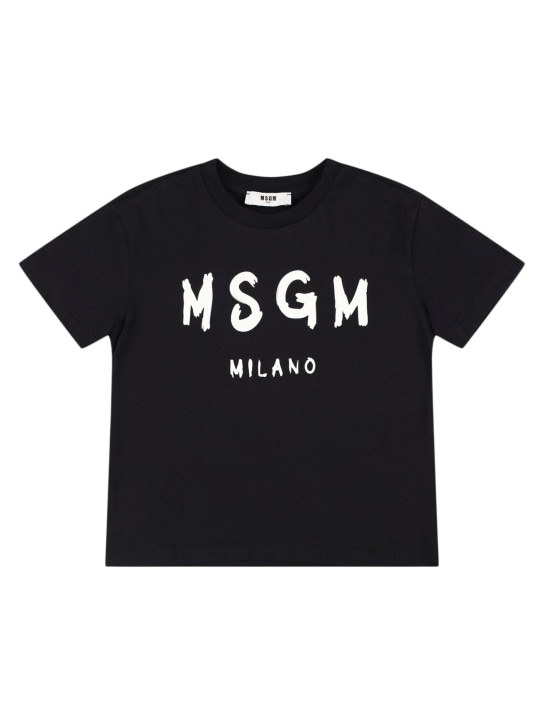 MSGM: Printed cotton jersey t-shirt - Black - kids-boys_0 | Luisa Via Roma