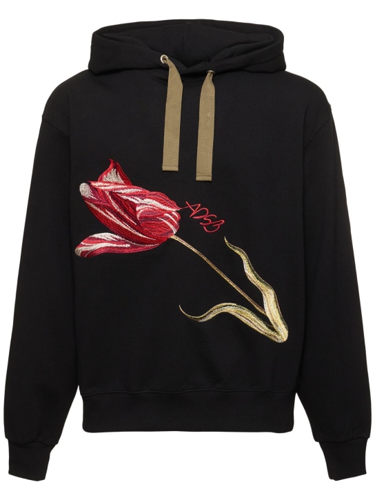 Andersson Bell: Essential flower hooded sweatshirt - Black - men_0 | Luisa Via Roma