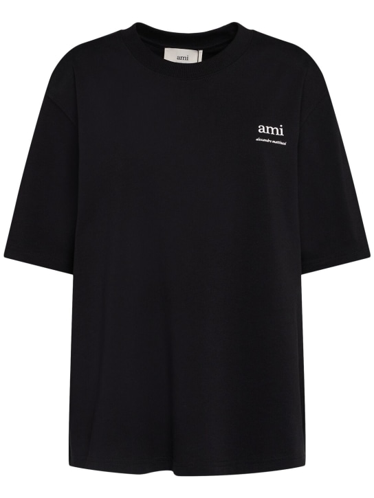 AMI Paris: Logo printed boxy cotton t-shirt - Black - women_0 | Luisa Via Roma