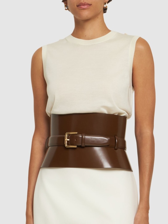 Max Mara: 175 Bustier leather belt - Brown - women_1 | Luisa Via Roma