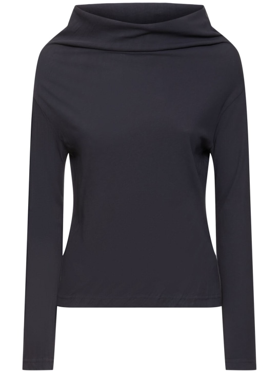 Yohji Yamamoto: Twist jersey off neck long sleeve top - Dark Grey - women_0 | Luisa Via Roma