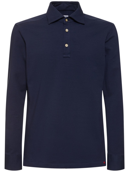 Kiton: Positano cotton blend polo - Blue - men_0 | Luisa Via Roma