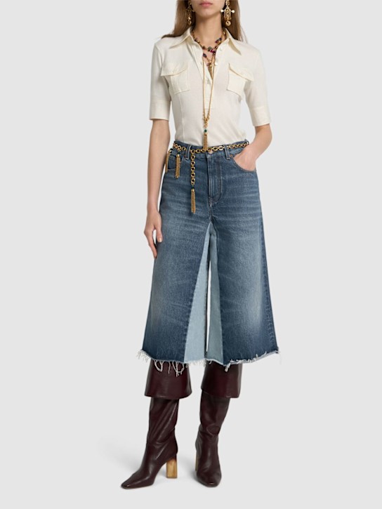 Chloé: Two-tone denim Bermuda shorts - Blue - women_1 | Luisa Via Roma