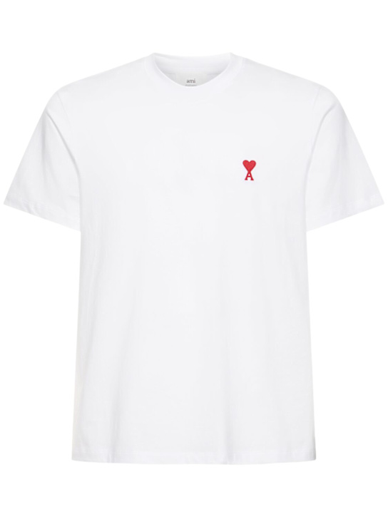 AMI Paris: Embroidered logo cotton jersey t-shirt - men_0 | Luisa Via Roma