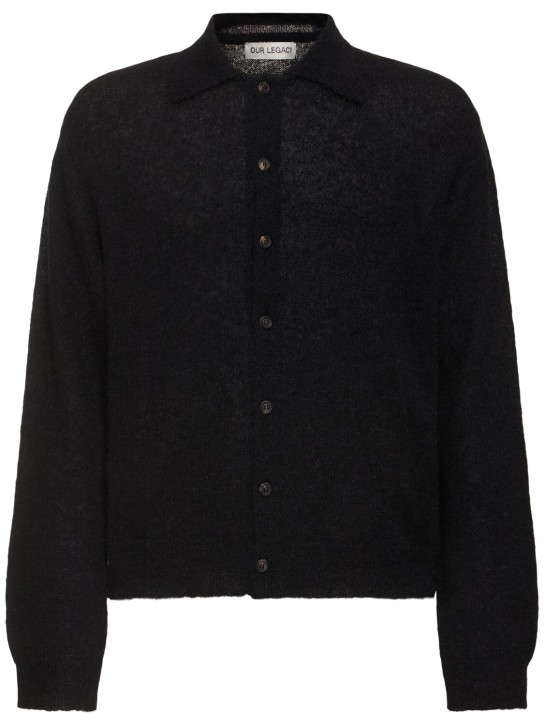 Our Legacy: Evening long-sleeve knit polo cardigan - Black - men_0 | Luisa Via Roma