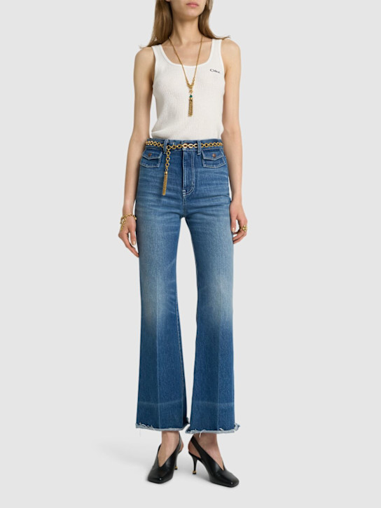 Chloé: Logo ribbed cotton jersey tank top - women_1 | Luisa Via Roma