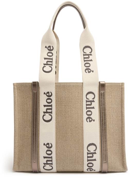 Chloé: Medium Woody canvas tote bag - Shiny Grey - women_0 | Luisa Via Roma