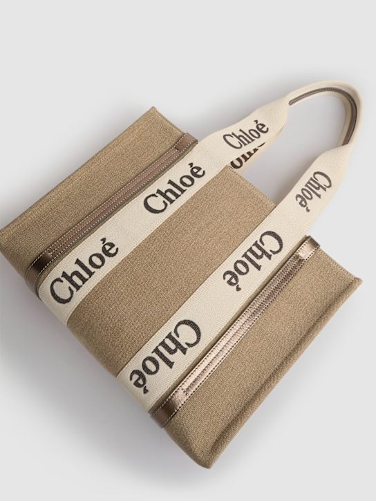 Chloé: Medium Woody canvas tote bag - Shiny Grey - women_4 | Luisa Via Roma