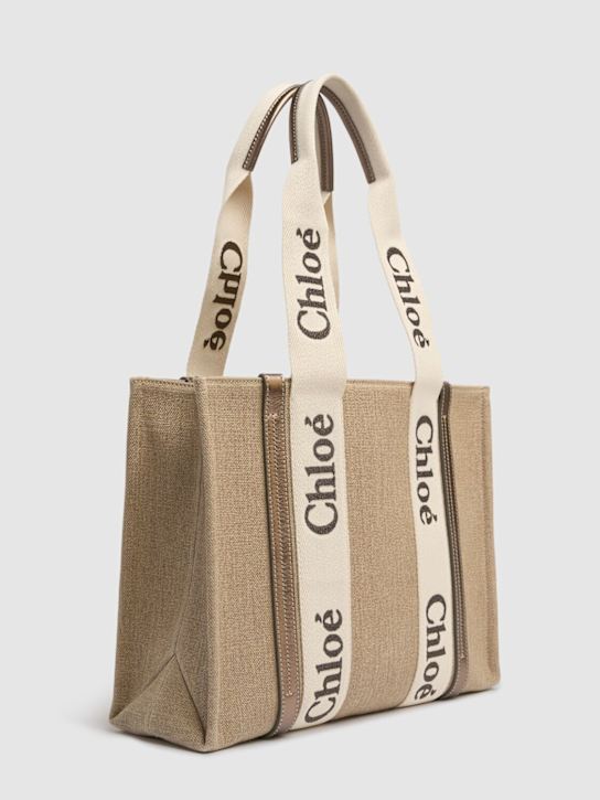 Chloé: Medium Woody canvas tote bag - Shiny Grey - women_2 | Luisa Via Roma