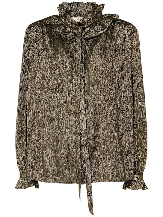 Chloé: Lurex georgette shirt w/bow - women_0 | Luisa Via Roma